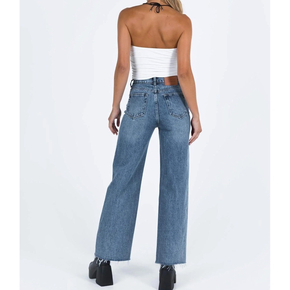 Princess Polly Fawcett‎ High Rise Straight Jeans Mid Blue Wash Raw Edge Hem Sz 2 - Picture 3 of 15
